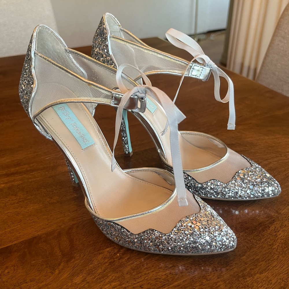 Blue by Betsey Johnson Stela Silver Glitter Heels